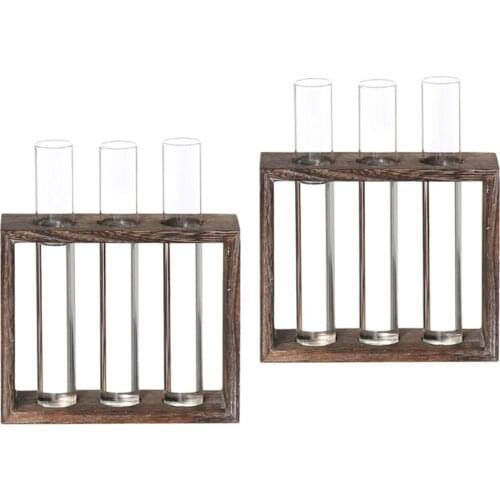 2pcs Test Tube Flower Vase ChairWooden Stand for Hydroponic Plant 3 Tube