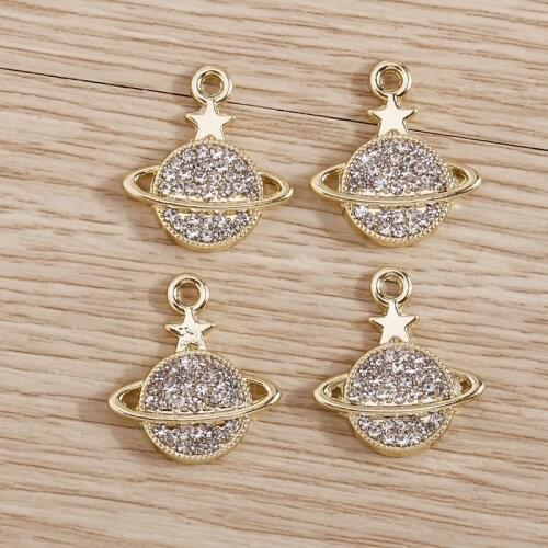 4pcs 14*16mm Crystal Planet Star Charms Pendants for Necklaces Bracelets Earrings Handmade DIY Craft Jewelry Making Findings