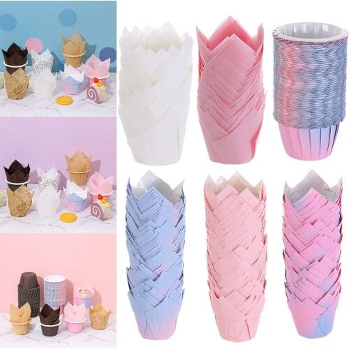 50Pcs Liners Cupcake Paper Tulip Baking Cups Greaseproof Paper Tray Cupcake for Baking Paper Cake Cups Bakeware Pastry Supplies