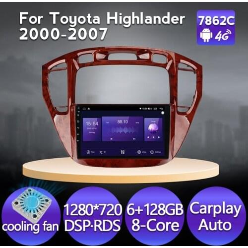 8-Core 4G LTE Android 11 Car Radio For Toyota Highlander 2000-2007 Multimedia Video Player GPS Navigation Cooling Fan BT SWC