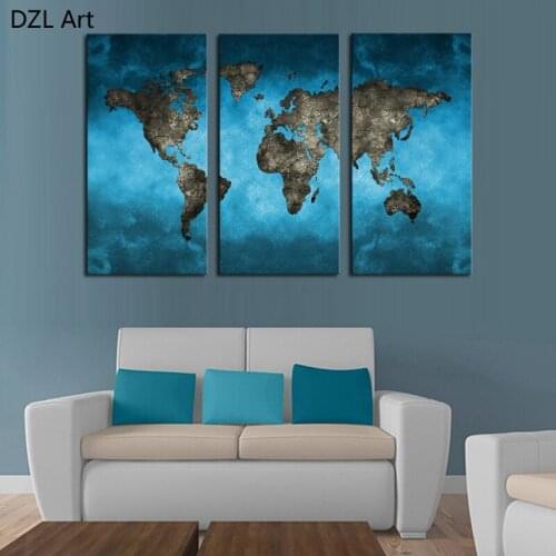 Unframed 3 Panels Blue Map HD Canvas Print Painting On Canvas Prints Artwork Home Wall Decor Painting Canvas Picture