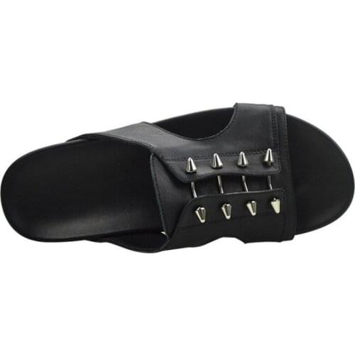 British Style Genuine Leather Slippers Mens Summer Casual Slides Streetwear Rivets Breathable Flats Platform Sandals Beach Shoes