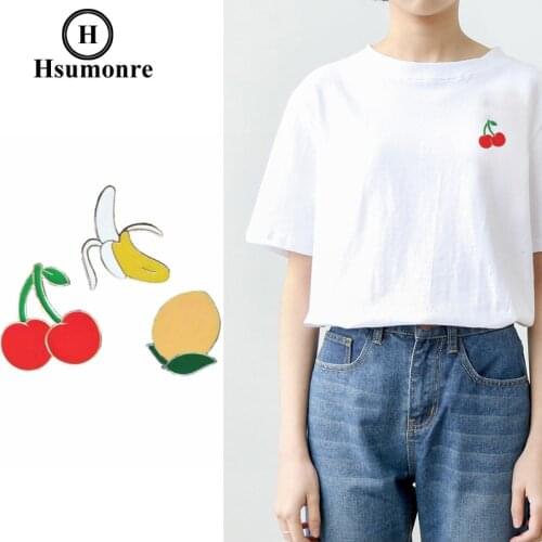 Fruit Cartoon Cute Brooches Peach Cherry Banana Lapel Pins Brooch Enamel Metal Denim Jeans Pin Badge Jewelry 3pcs/set