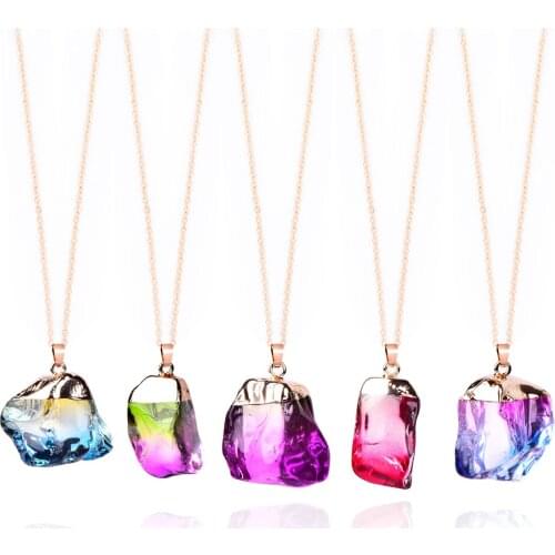 Fashion High Quality Natural Stone Pendant Necklace Crystal Gold Color Chain Quartz Long Necklace For Women Jewelry Gifts