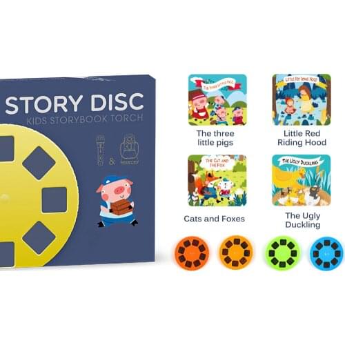 Children Story Projector Kaleidoscope Night Light Up Baby Toys Lamp Kids Learning Educational Toys 8-Stories Luminous Film Disc