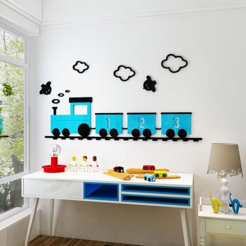 Kindergarten children room 3d acrylic wall sticker Cartoon anime lovely Small train wall stickers self-adhesive wallpaper