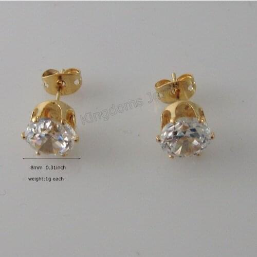 Foromance/ NEW CUTE - YELLOW GOLD GP OVERLAY STUD CZ ZIRCON STONE SHAPE DIAMETER 8 MM 0.31" EARRING