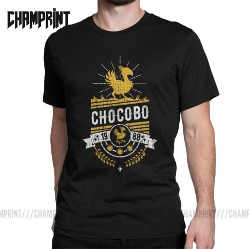 Final Fantasy T Shirt for Men Pure Cotton Cool T-Shirts FF7 Video Game Strife Shinra Chocobo Tees Short Sleeve Clothes Plus Size