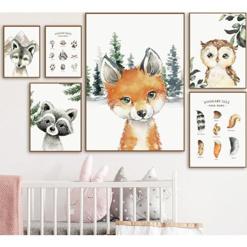 Fox Raccoon Owl Wolf Forest Nursery Animal Wall Art Canvas Painting Nordic Posters And Prints Wall Pictures Baby Kids Room Decor