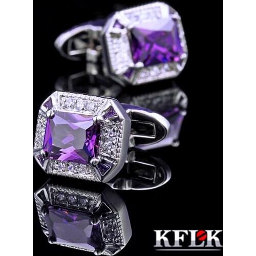 KFLK Jewelry shirt cufflink for mens Brand Purple Crystal Cuff link Male Luxury Wedding Groom Button High Quality guests