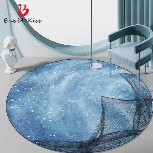 Bubble Kiss Round Carpet Blue Constellation Pattern Rugs Modern Style Living Room Decoration Floor Mat Kids Bedroom Non Slip Pad