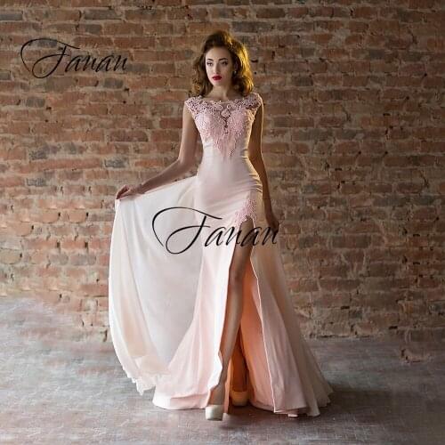Scoop Neck Sleeveless Lace Beading Wedding Dress Appliques Front High Slit Chiffon Bridal Gown Свадебное платье vestido de noiva