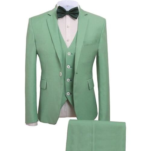 Men Suits 3 Pieces Slim Fit Business Suits Groom Mint Green Noble Grey White Tuxedos for Formal Wedding suit(Blazer+Pants+Vest)