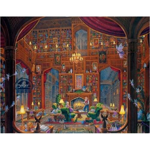 Oneroom Library Cross Stitch Kits Book Knowledge Painting Crafts Needlework 14CT Unprinted Embroidered Handmade Art DMC