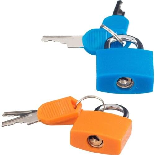 2 Small Padlock Set with Keys (2 Pairs) Luggage Suitcase Travel Bag Mini Lock Accessory Kit Solid Brass Blue & Orange