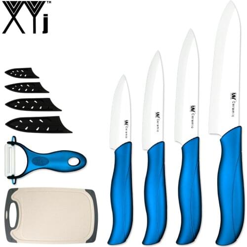 XYj 6pcs Ceramic Kitchen Knives Set Cutting Vegetable Board 6'' Chef 5'' Slicing 4'' Utility 3.5'' Paring Knife Free Covers