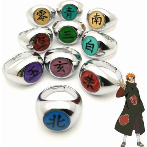 New Anime Konoha Pain Deidara 10 Styles Ninja Uchiha Symbol Cosplay Ring Konan Metal Rings Accessories Props Toy