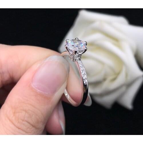 High Quality 1Ct 6.5mm D Color VVS1 Moissanite Engagement Ring AU750 18K White Gold Ring Wedding Diamond Jewelry