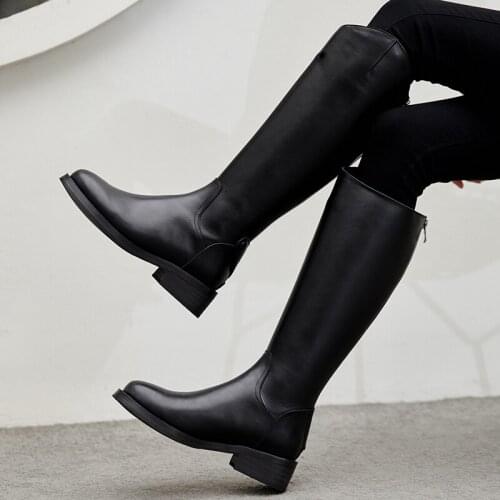 Genuine Leather High Boots Women Winter Warm Back Zipper Party Basic Shoes Woman Riding Boots Round Toe Knee High Boots