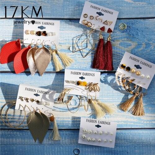 17KM Fashion Leaf Drop Earrings For Women New Vintage Boucle doreille Femme Crystal Pearl Earring Set 2020 Bohemian Jewelry