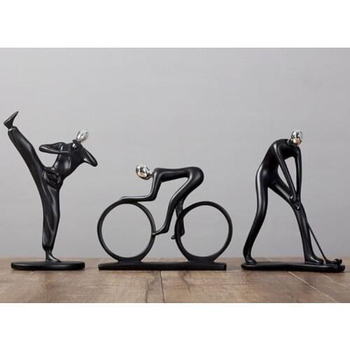 Nordic Simple Sports Man Bicycle Golf Player Music Statue Model Black Figurines Kungfu Home Decoration Modern Stylish Gift Fancy