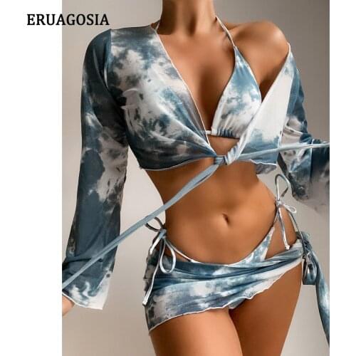 Sexy Bikinis 2021 Swimwear Women Swimsuit 4 Pieces Bikini Sets Cover Up Print Bathing Suit Female Brazilian Biquini Beach Wear