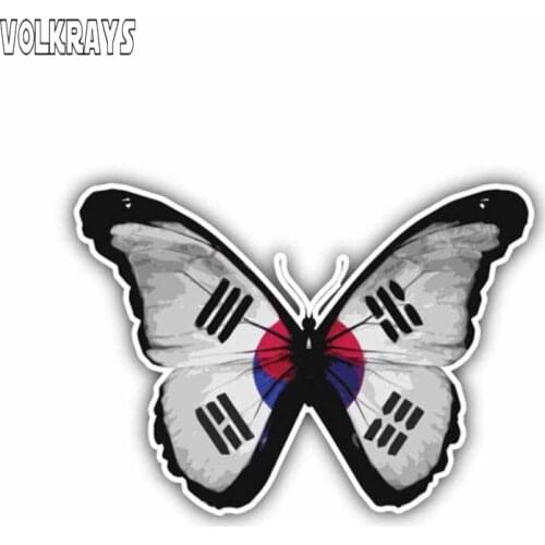 Volkrays Creative Car Sticker South Korea Butterfly Flag Helmet Accessories Reflective Waterproof Sunscreen Vinyl Decal,7cm*11cm