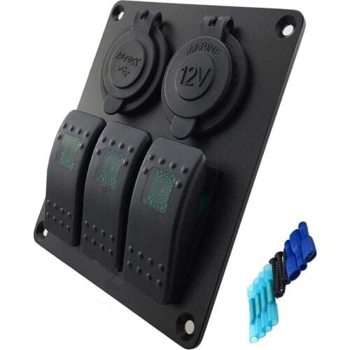 12V-24V 3 Gang Switch Panel Waterproof Marine Boat LED Rocker Switch Panel Digital Voltmeter