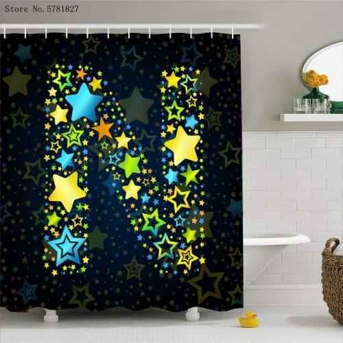 3D Print Beautiful Alphabet Shower Curtains Home Custom Cartoon Fabric Waterproof Polyester Letter Star Shower Curtain Decor