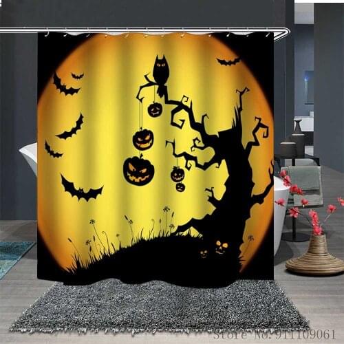 Halloween Print Shower Curtain Waterproof Mould Proof Bathroom Partition Curtain Polyester Fabric Home Decoration with Hooks