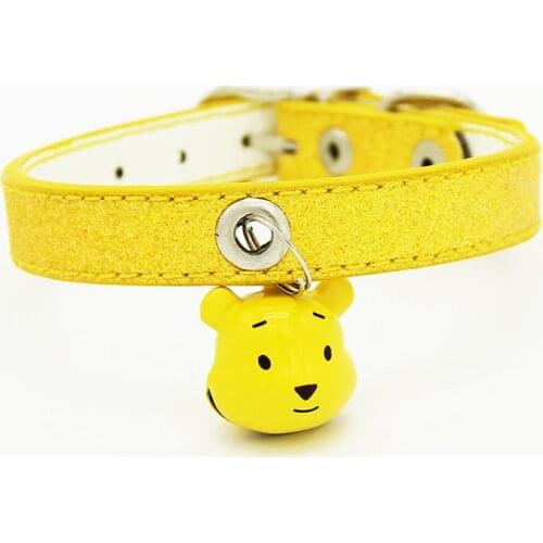 Yellow Small Dog Collar Simple Design Pure Color Adjustable pu Leather Pet Puppy Collar for Newborn Dogs Bell Kitten Cat Collar