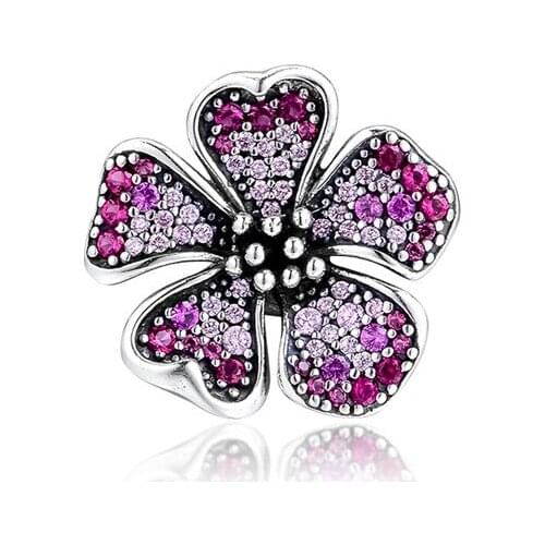 Big Peach Blossom Flower Charms for Women Chain Necklaces Fashion Sterling Silver 925 Jewelry Mixed Color Stones Crystal Pendant