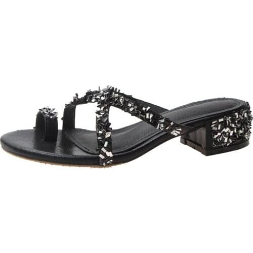 Womens Slippers 2019 Summer New thick heel shoes Casual Outdoor Crystal Beach Shoes Fashion Slippers Woman