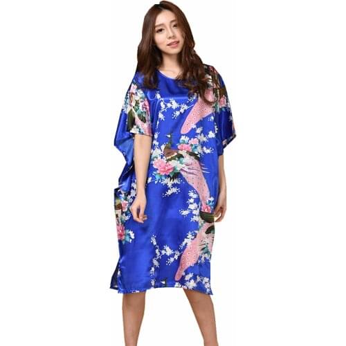 Lady Classic Bat Sleeve Kimono Bathrobe Gown Print Floral Sleepwear Nightgown Lougne Nightdress Negligee Soft Intimate Lingerie