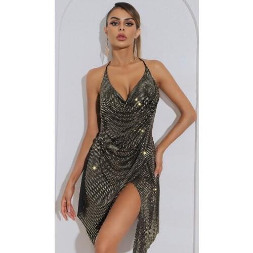 Women Dresses Summer 2021 Fashion Sequins Mini Dress Sexy Halter Backless V Neck Club Celebrity Party Dress