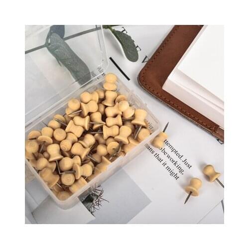 100 Clips/Set Creative Wooden Push Pins Thumb Tacks Map Pins Cork Board Wall Pins