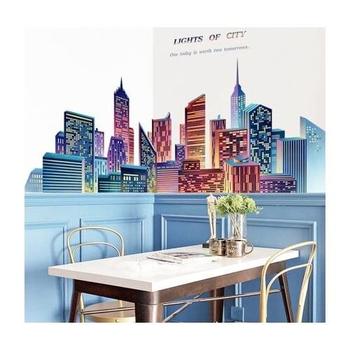 184*91CM Bustling City Wall Sticker Modern Building Living Room Decoration Bedroom Accessories TV Wall Decals Corridor Waistline