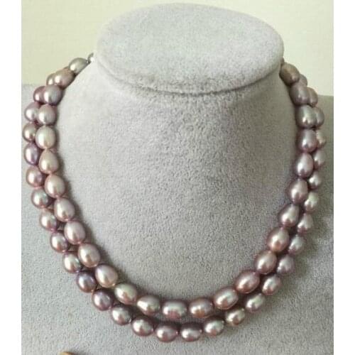 2rows 9-10 mm baroque purple pearl necklace 18-19inch