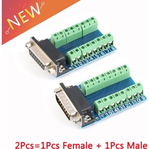 2pcs 1pair DB15 D-SUB VGA 15pin 1pcs Female + 1pcs Male Adapter Jack Terminal Breakout PCB Board