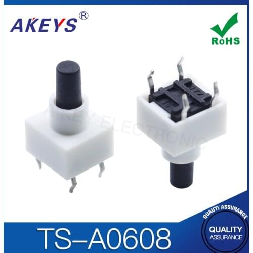 30PCS TS-A0608 6*6 tact switch DIP 4 pin add hat black shell or white shell push button switch