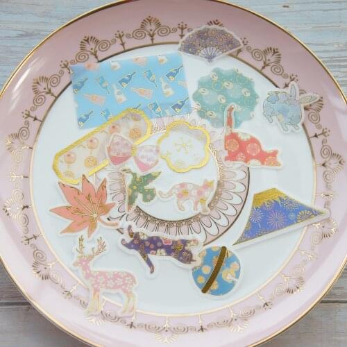 43pcs gold Travel to Mount Fuji deer flower Patterns Paper Sticker Scrapbooking DIY Gift Packing Label Decoration Tag
