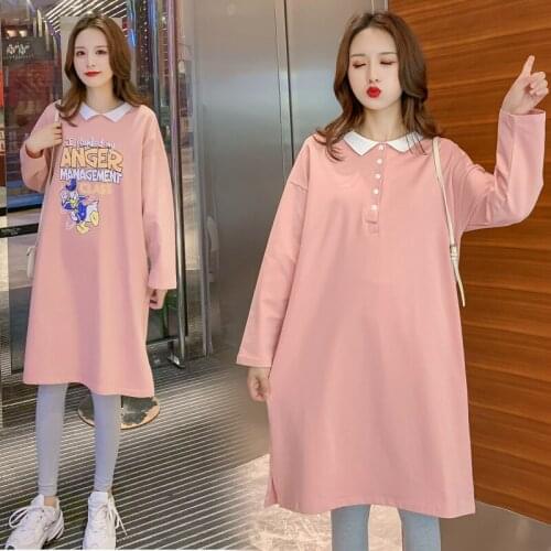 9607# Maternity Clothes Spring Autumn Cotton Long Sleeve Loose Floral Dress for Pregnant Women Pregnancy Clothes