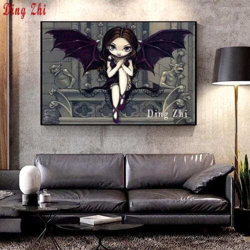 5D DIY Diamond Painting Cartoon Bat Girl Square/Round Drill Diamond Embroidery Fairy Cross Stitch Rhinestone Mosaic Home Decor