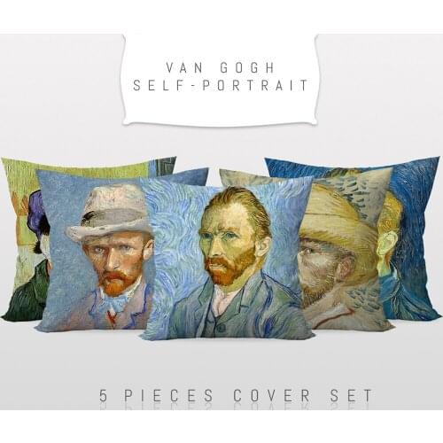 Van Gogh-Self Portrait,Throw Cushion PillowCover 5 Pieces Set,Art Decor,Sofa Cushion Cover, printable Art,Reversible 2 Sided