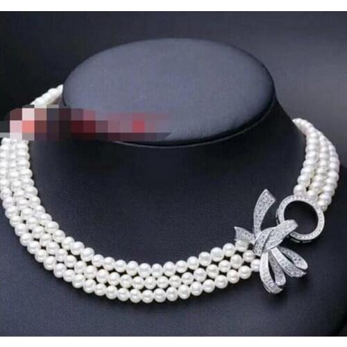 Free Shipping New natural 3-row 7-8MM freshwater cultured pearl necklace 18-19"inch AA