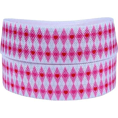 Free shipping pink diamond patterns Valentine fold over elastic for hair accessories
