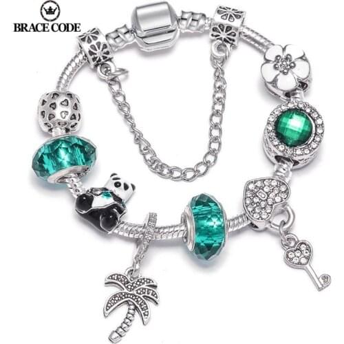 BRACE CODE DIY alloy big hole beaded charm girl bracelet candy green four-leaf clover Fine bracelet jewelry wholesale agent