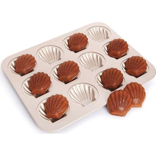 CHEFMADE 12 Cups Non-stick Shell Madeleine Cake Pan Golden Shell Scallop Madeleine Cake Baking Mold Professional Bread Mold