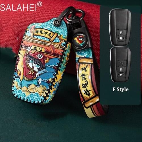 Genuine Leather Car Key Cover Case For Toyota Camry Corolla C-HR CHR Prado 2018 2 3 Button Auto Key Shell Keychain Accessories