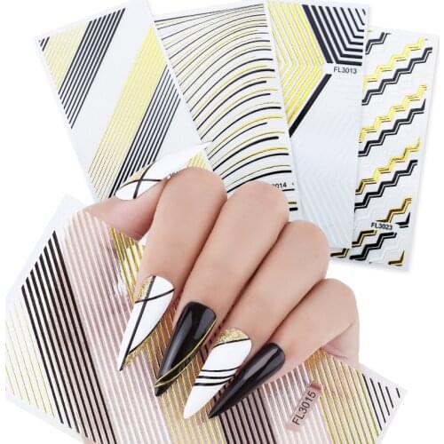 Clou Beaute Stripe Lines Nail stickers Foil Nail Art Self Adhesive 3D Nails Sticker Curved Tape Wraps Decorations equipment
